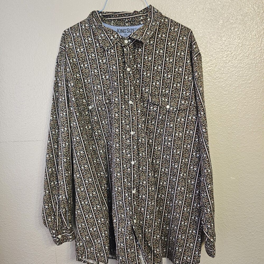 KingSize 3XL Western Pearl Snap Shirt Floral Stripe Long Sleeve Rodeo Boho Y136